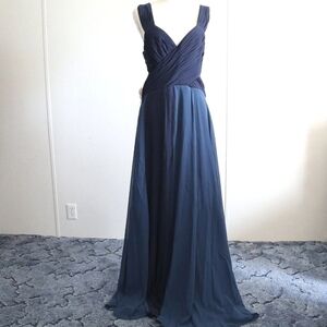 NWT Fame and Partners Navy blue Maxi plaited Detail Cut Out Gown  14